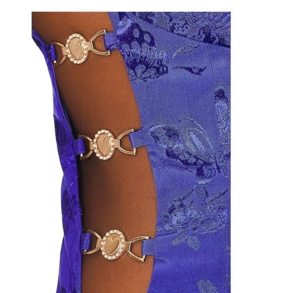 Lovers + Friends Open Side Corset Bra Blue Maxi Floral Slit Dress Size Small NWT - Picture 6 of 13